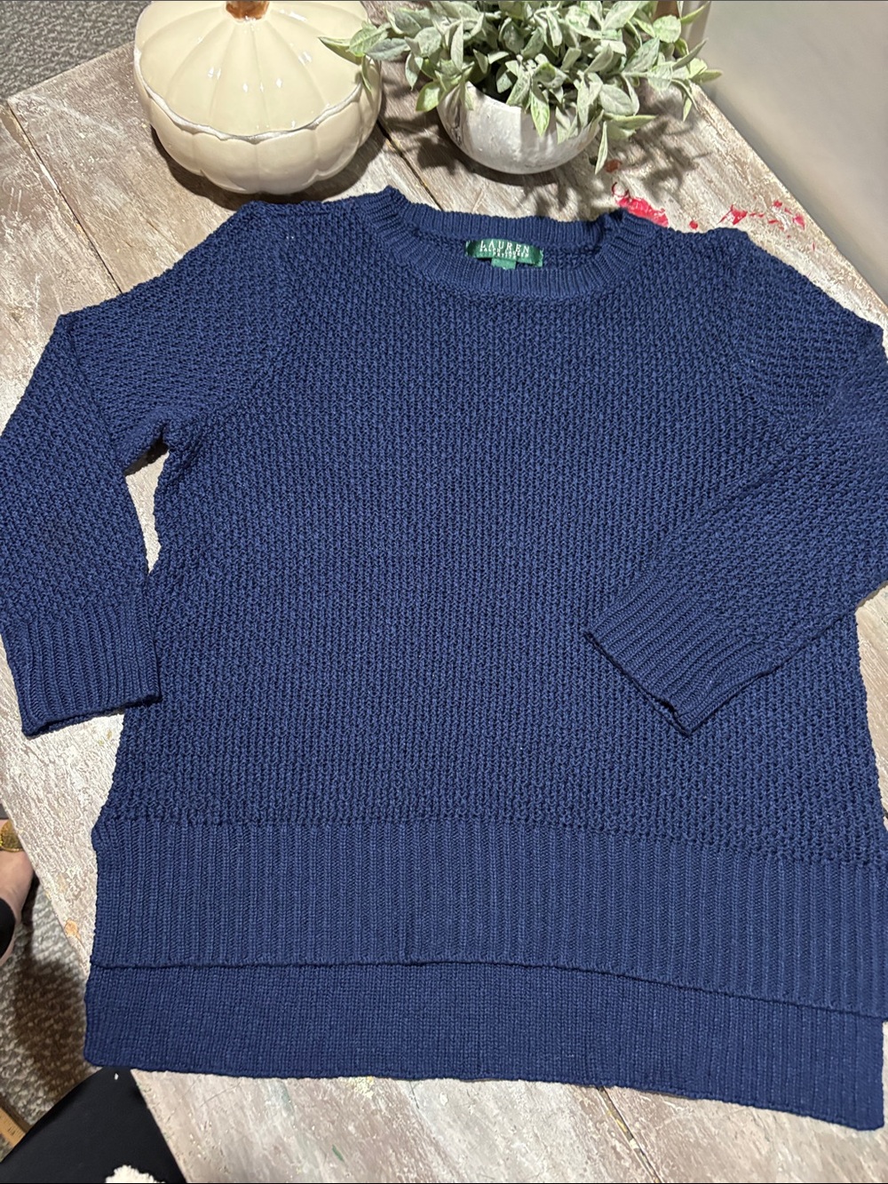 Lauren Ralph Lauren blue open-knit pullover sweater